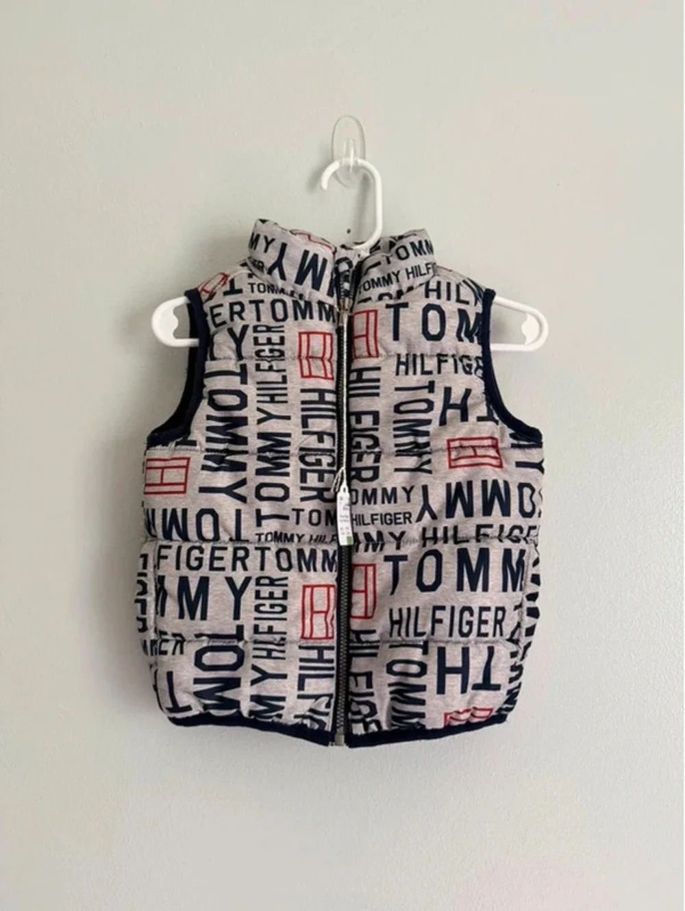 Tommy Hilfiger Puffer Vest 12M Gray Navy Red Logo Print